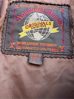 Adventure Bound Originals Embroidered Label - Brown Leather Bomber Jacket